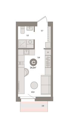 Продажа квартиры-студии 24,2 м², 3/9 этаж