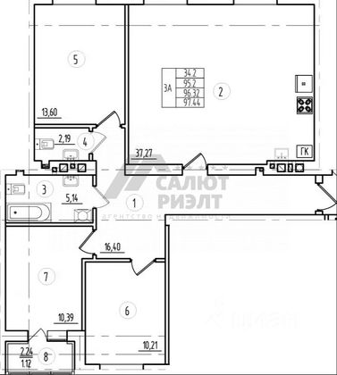 Продажа 3-комнатной квартиры 97,4 м², 2/4 этаж