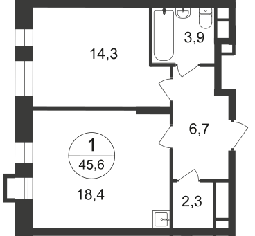 Продажа 1-комнатной квартиры 45,6 м², 6/20 этаж