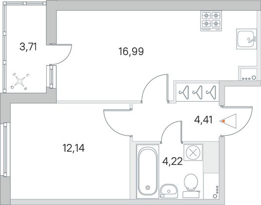 Продажа 1-комнатной квартиры 39,6 м², 3/8 этаж
