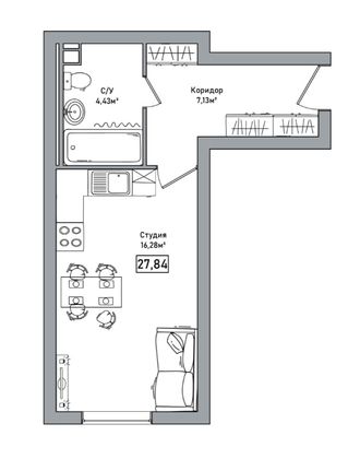 Продажа квартиры-студии 27,8 м², 4/10 этаж