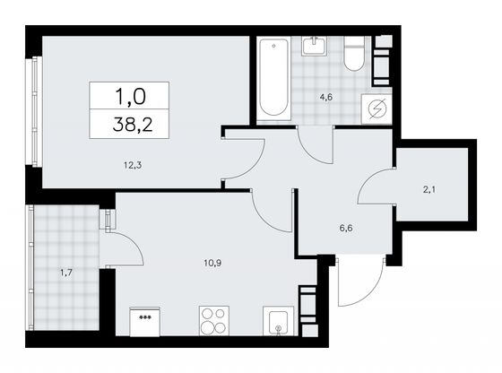 38,2 м², 1-комн. квартира, 7/9 этаж