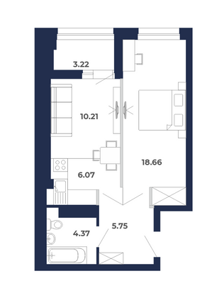 48,3 м², 2-комн. квартира, 3/9 этаж