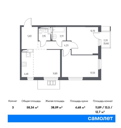 Продажа 3-комнатной квартиры 58,3 м², 9/17 этаж