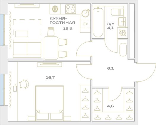 Продажа 1-комнатной квартиры 47,1 м², 10/23 этаж