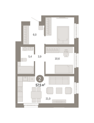 Продажа 2-комнатной квартиры 57,5 м², 10/31 этаж