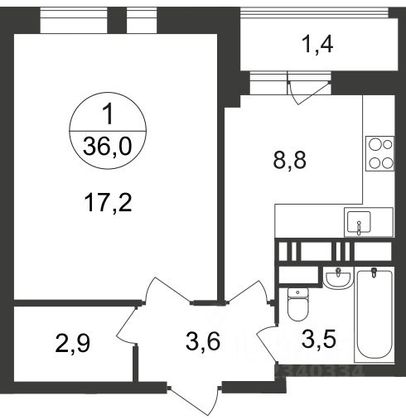 Продажа 1-комнатной квартиры 36 м², 10/20 этаж
