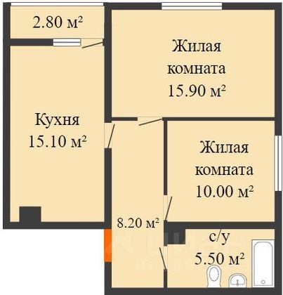 Продажа 2-комнатной квартиры 54,1 м², 2/17 этаж
