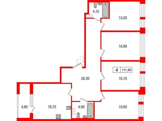 Продажа 4-комнатной квартиры 111,8 м², 7/10 этаж