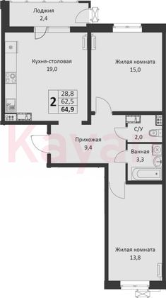 Продажа 3-комнатной квартиры 62,5 м², 19/24 этаж
