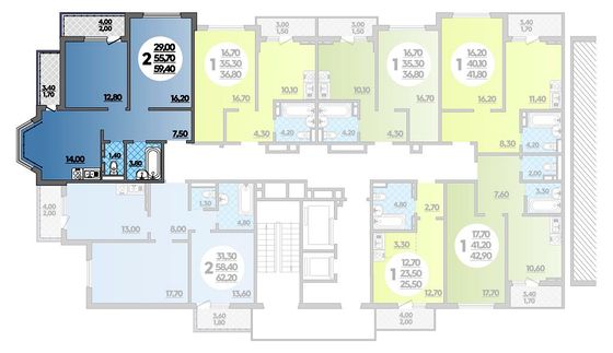 59,4 м², 2-комн. квартира, 13/18 этаж