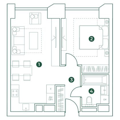 Продажа 2-комнатной квартиры 46,3 м², 6/31 этаж