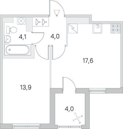 Продажа 1-комнатной квартиры 41,6 м², 2/5 этаж