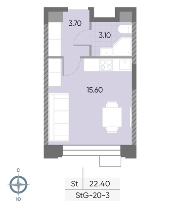 Продажа квартиры-студии 22,4 м², 3/30 этаж