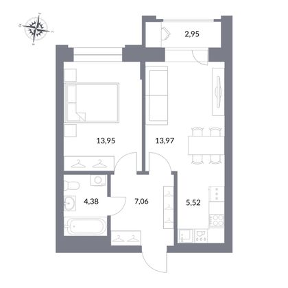 44,9 м², 2-комн. квартира, 2/27 этаж
