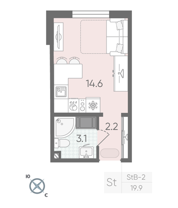 Продажа квартиры-студии 19,9 м², 5/22 этаж