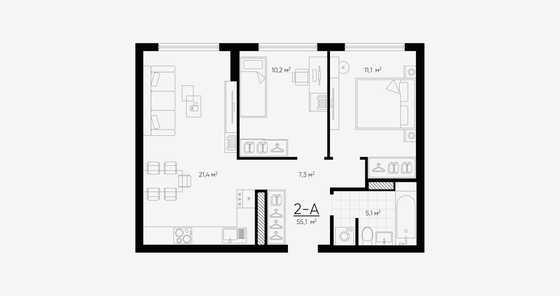 Продажа 2-комнатной квартиры 55,1 м², 8/24 этаж