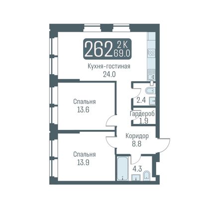 Продажа 3-комнатной квартиры 69 м², 1/24 этаж