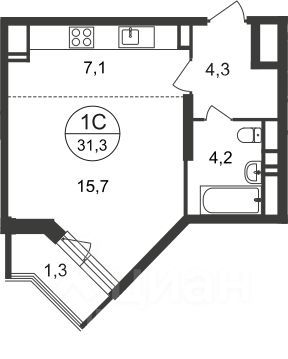 Продажа квартиры-студии 31,3 м², 14/20 этаж