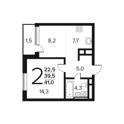 Продажа 2-комнатной квартиры 41 м², 2/9 этаж