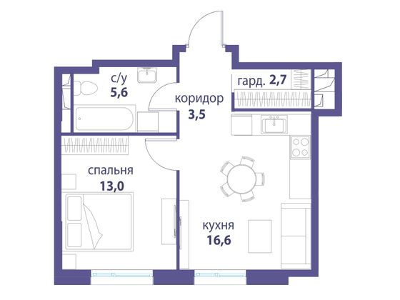 Продажа 1-комнатной квартиры 41,4 м², 4/26 этаж