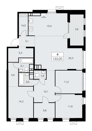 122 м², 4-комн. квартира, 18/18 этаж