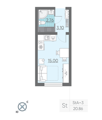 Продажа квартиры-студии 20,9 м², 20/21 этаж