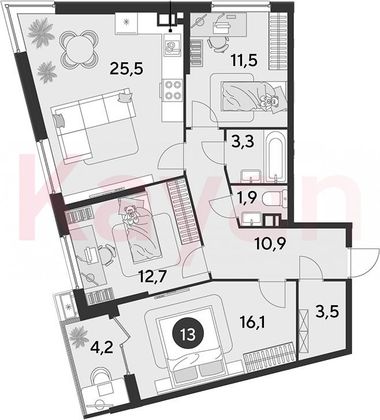 Продажа 4-комнатной квартиры 85,4 м², 3/16 этаж