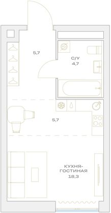 Продажа квартиры-студии 28,7 м², 16/23 этаж