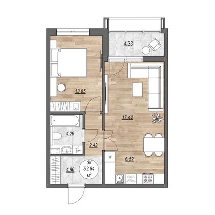 Продажа 2-комнатной квартиры 57,2 м², 3/10 этаж