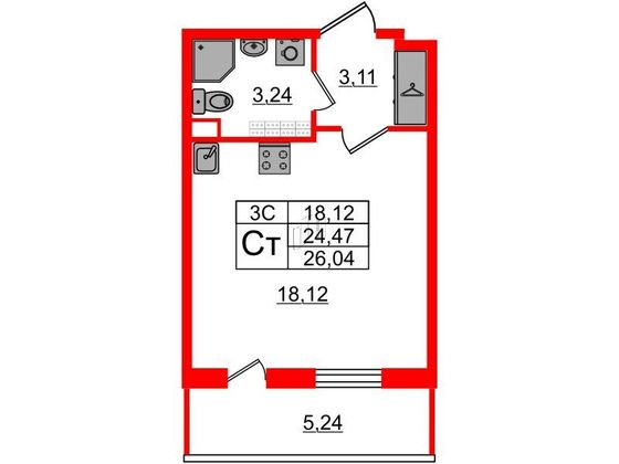 Продажа квартиры-студии 24,5 м², 5/5 этаж