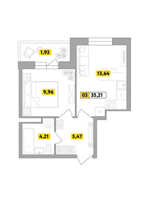 35,2 м², 2-комн. квартира, 6 этаж