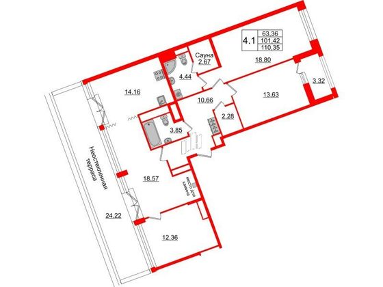 Продажа 4-комнатной квартиры 101,4 м², 6/6 этаж