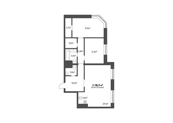 Продажа 3-комнатной квартиры 95,9 м², 1/24 этаж