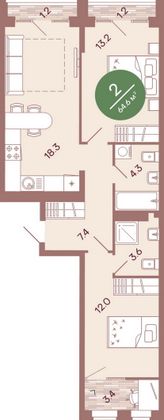 Продажа 2-комнатной квартиры 64,6 м², 3/17 этаж