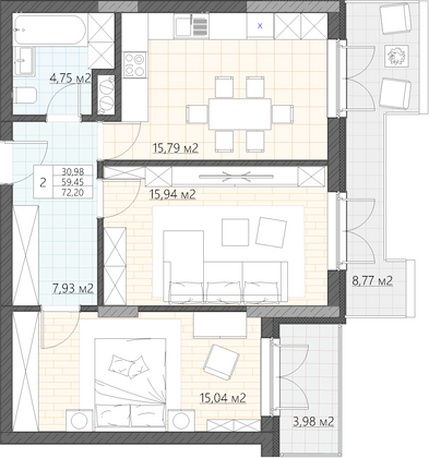 Продажа 2-комнатной квартиры 72,2 м², 4/5 этаж