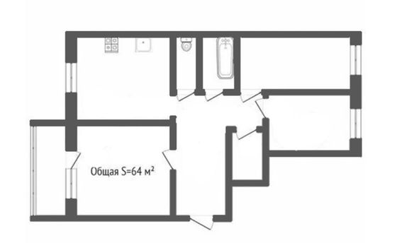 Продажа 3-комнатной квартиры 64 м², 2/5 этаж