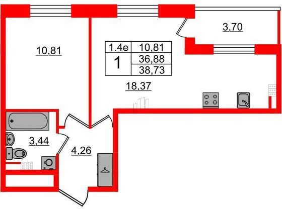 Продажа 1-комнатной квартиры 36,9 м², 5/5 этаж