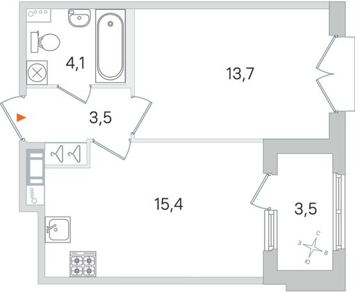 Продажа 1-комнатной квартиры 38,5 м², 4/4 этаж