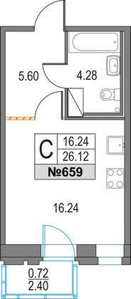 Продажа квартиры-студии 26,1 м², 12/25 этаж