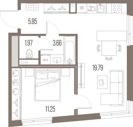 42,5 м², 1-комн. квартира, 8/10 этаж