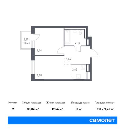 33 м², 1-комн. квартира, 2/9 этаж