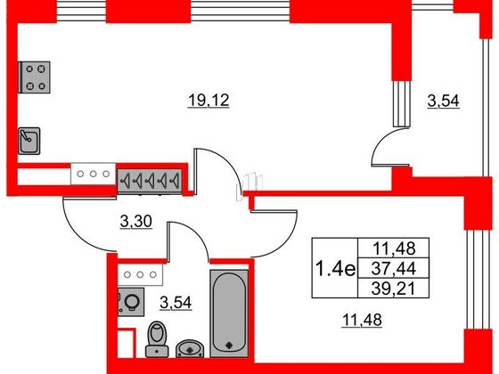 Продажа 1-комнатной квартиры 37,4 м², 12/12 этаж