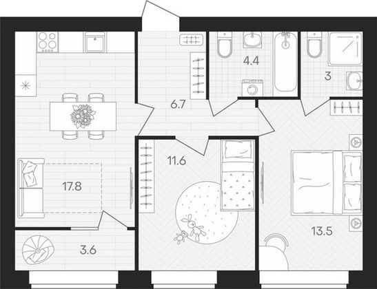 Продажа 2-комнатной квартиры 60,6 м², 6/10 этаж