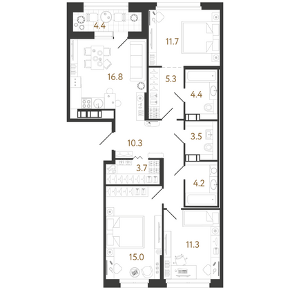 86,2 м², 3-комн. квартира, 12/14 этаж