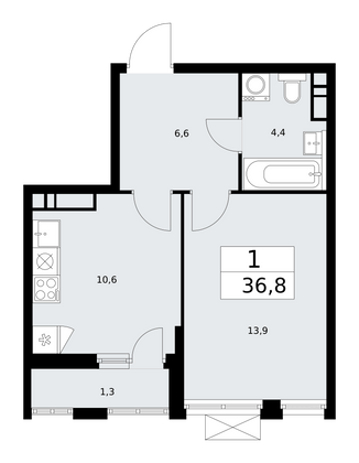 36,8 м², своб. планировка, 13/18 этаж