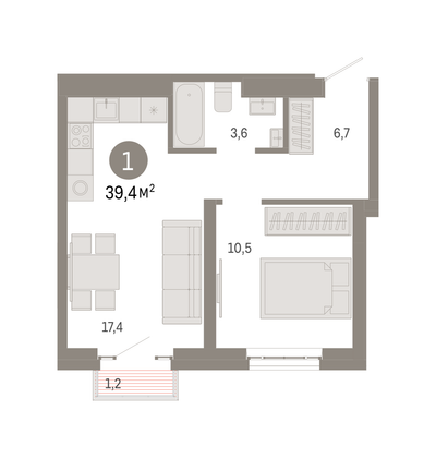 Продажа 1-комнатной квартиры 39,4 м², 25/31 этаж