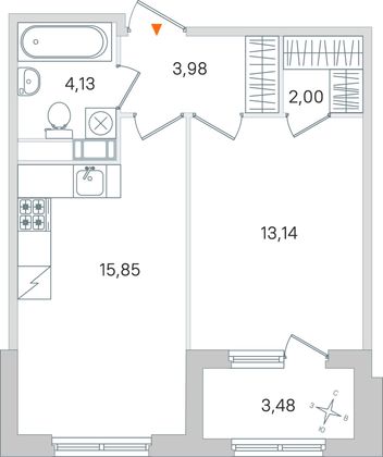 Продажа 1-комнатной квартиры 40,8 м², 2/4 этаж