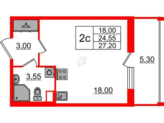 Продажа квартиры-студии 24,5 м², 2/12 этаж