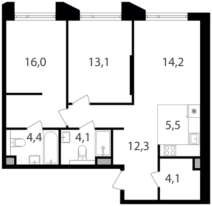 73,7 м², 2-комн. квартира, 2/17 этаж